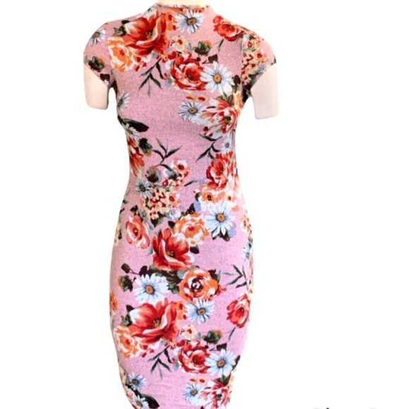 IRIS Pink Floral Bodycon Dress Size Juniors Medium #69K - Picture 1 of 7